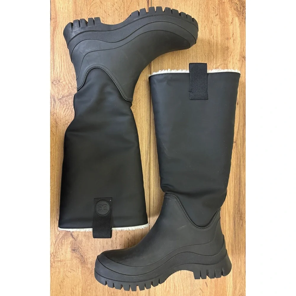 SAM EDELMAN Lessie Tall Rain Boots In Black Women‎ Size 8 Slip-On Weatherproof